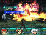 Kite, Sanjuro, and Balmung in a dungeon, fighting monsters. A fire tornado engulfs the monsters.