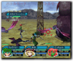 The Japanese version, which has a drop shadow. Screenshot of a party of three players in the Japanese version of The World. Additional details in notes.