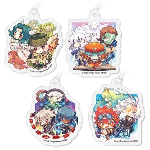 4 Keychain designs. From left to right: The first features the main cast of SIGN. The second features Kite, Aura, Balmung, and Orca. The Third features Haseo, Ovan, and Shino. The fourth features Tokio, Flügel, and Aina.